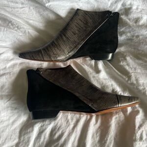 10 Crosby Derek Lam Pointed Two-Tone Ankle Boots in Black and Brown